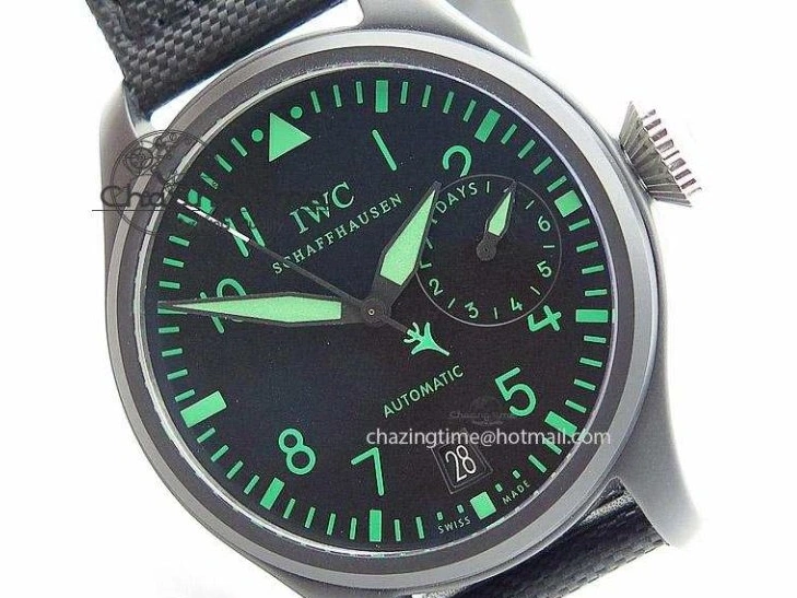 MIROTIME 0820 Durable Big Pilot 5019 Ceramic Case Black Dial Green Markers Asian 23J 7396